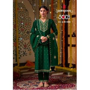 Conjunto de Ropa Étnica pakistaní indio de lujo para mujer Jacquard bordado viscosa Kurta Chanderi seda Dupatta interior completo - Product Image 1
