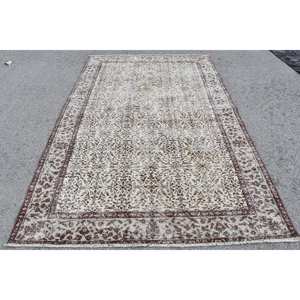 Alfombra turca Vintage Beige Marrón 5,7X8,9 FT Tejido plano de lana con patrón de retazos para decoraciones de sala de estar - Product Image 1