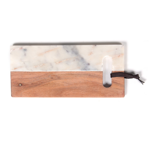 Planche à découper en bois et marbre avec poignée, surface polie, pour servir le fromage, idéale comme centre de table de cuisine - Product Image 1