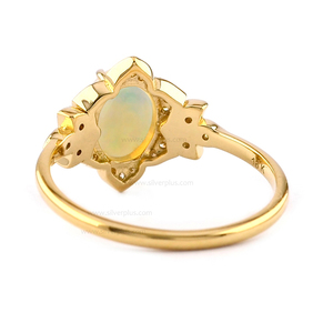 แหวนทองโอปอล14K ธรรมชาติเครื่องประดับอินเดียแหวนทองคำแท้พร้อมหินเพชรสำหรับการหมั้น/ของขวัญ/โอกาสสไตล์อาร์ตเดคโค - Product Image 3