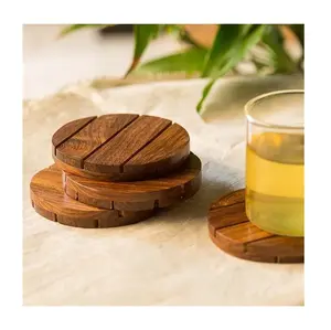 Sous-verre rond en bois de style classique tendance de haute qualité et napperon réutilisable pour les hôtels et restaurants de jus de thé - Product Image 3