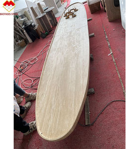 Ensemble de table à manger en forme de bateau en travertin de style moderne table centrale en béton avec pierre de travertin sculptée pour le café et le dîner - Product Image 1