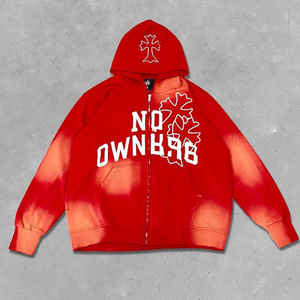 Alta calidad Zip Up Sun Faded Hoodie personalizado bordado apliques ácido lavado 420GSM peso pesado suéter hombres mujeres sudadera - Product Image 4