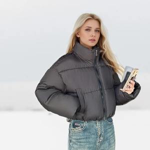 Parkas chauds d'hiver pour femmes veste bouffante rembourrée à manches longues avec manteaux à capuche mi-longs de couleur unie - Product Image 3
