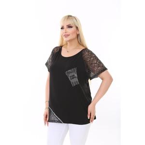Blusa nera con frontale lapidato, maniche in pizzo e orlo