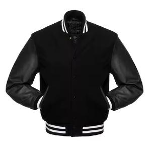 Veste universitaire en peau de vache à col côtelé en laine pour hommes de grande taille vente en gros de veste universitaire Letterman unie vierge - Product Image 5