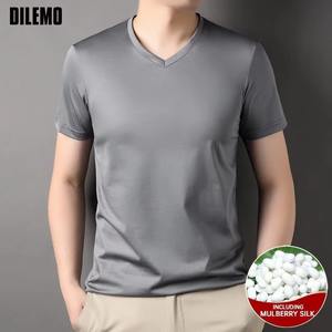Tops de verano 2025 para hombre, camisetas de seda de morera 1.7% con cuello en V, camisetas de manga corta informales a la moda, ropa de Nueva marca sólida para hombre - Product Image 2