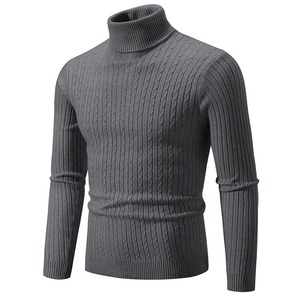 Nouveau pull col haut pour hommes couleur unie pull tricoté chaud décontracté col roulé sweatwear laine hommes hiver extérieur hauts - Product Image 6