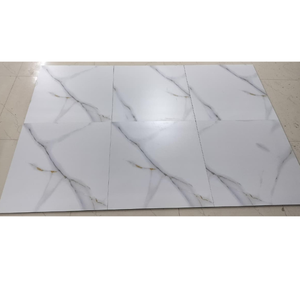 Carreaux de sol en porcelaine émaillée blanche 60x60 cm, finition mate, aspect marbre, revêtement de sol et de mur de qualité supérieure - Product Image 1
