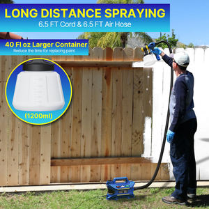 Pistola de Pintura Eléctrica HVLP de 800W con Recipiente de 40 Onzas Líquidas, Manguera de Aire de 6.5 Pies, 4 Boquillas, 3 Patrones, Fácil de Limpiar - Product Image 3
