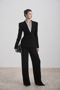 Pantalones Elegantes de Pierna Recta para Mujer, Estilo Minimalista, Frente Plano, Servicio ODM, SOUL, 20% Seda, 80% Poliéster - Product Image 3