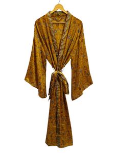 Long Peignoir Léger Vintage Sari Robe Doux Plage Robe De Soirée Indien À La Main Kimono En Soie - Product Image 2