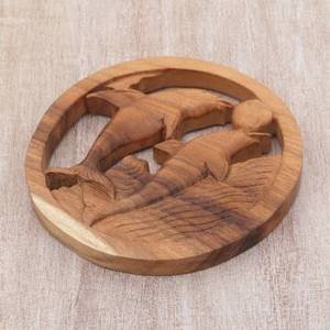 แกะสลักด้วยมือไม้สักรูปปลาโลมา - Product Image 4