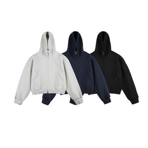 Chaqueta con capucha de color sólido de moda para hombre con cremallera suelta diseño básico cárdigan estilo sudaderas con capucha - Product Image 3