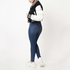 New Fashion Ladies Cropped Varsity Jacket 100% Cotton Baseball Bomber Crop Top Embroidery <b>Quilted</b> Design Long Sleeve College - Product Image 6