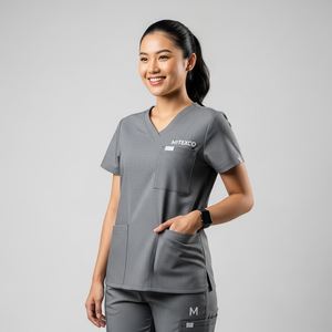 Ensemble de blouses médicales pour femmes MITEXCO Premium gris à col en V |   Tenue de travail confortable pour les professionnels de la santé, les infirmières, les médecins et les hôpitaux - Product Image 1