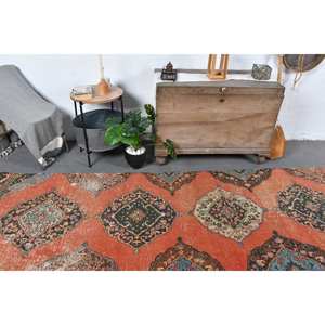 พรมสไตล์ตุรกีโบราณสีส้มสีเขียว12.6ft ขนาด10มม. ดีไซน์งานเย็บปะวัสดุขนสัตว์หนุนหลังสำหรับห้องนอนในบ้านขนาด3.4มม. - Product Image 2