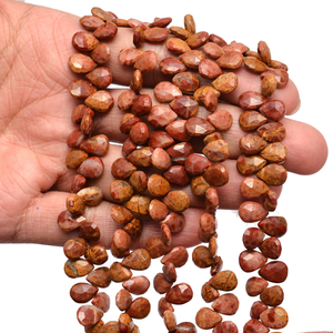 Jaspe de llama roja natural 6x8mm-7x9mm Briolette de pera facetada | Hilo de 8 pulgadas | Cuentas de pera de piedras preciosas semipreciosas de jaspe rojo Sumatra - Product Image 5