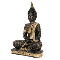 Élégante sculpture de bouddha en polyrésine dorée sur le thème de la paume | Pièce maîtresse spirituelle artisanale pour la décoration et les cadeaux de bureau à domicile