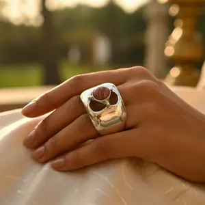 Anillo de Rodocrosita de Plata 925 para Mujer, Piedra Natural Tallada, Joyería, Corte Ovalado, Corte Princesa, Diamante, Platino - Product Image 2