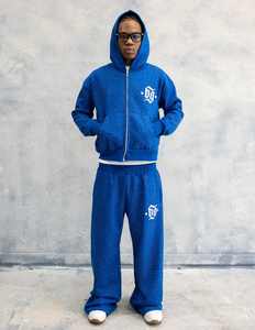 Ensemble survêtement homme personnalisé 100% coton lourd avec logo imprimé sur toute la surface et strass, sweat-shirt et pantalon de survêtement - Product Image 6