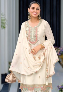 Hevey Chinon tradicional bordado Readymade Salwar Kameez colección de bodas y fiestas - Product Image 5