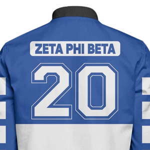 Zeta Phi Beta Satin <b>Womens</b> 1920 Blue <b>White</b> <b>Jacket</b> Sorority ZPB Shield Embroidery Greek Apparel Premium Varsity Wear - Product Image 5
