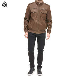 แจ็กเก็ตหนัง PU แท้คอตั้งสำหรับผู้ชายใส่โลโก้ได้ตามต้องการสำหรับฤดูหนาว - Product Image 2