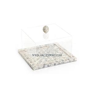 Creative Mother of Pearl Cake Stand With Lid and MOP Knob for Hotel and Restaurant <b>Large</b> Cake Serving Stand at Affordable Price - Product Image 2