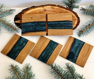 Posavasos de resina epoxi Simple creativo Popular aislamiento empalme madera de Acacia posavasos de aislamiento térmico posavasos redondos y cuadrados - Product Image 2