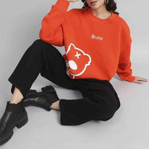 Cher amoureux LOGO personnalisé OEM ODM pull tricoté côtelé blanc 290 Gsm cordé équipage graphique surdimensionné col rond sweat femmes - Product Image 5