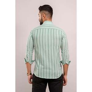 Chemise décontractée boutonnée en lin tissé pour homme, 100 % coton, rayures vertes, manches longues, respirante, 6XL - Product Image 2