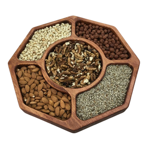 Plato de madera para servir frutas secas de diseño moderno hecho a mano de madera 5 divisor forma Hexagonal plato de aperitivos para bodas y hoteles - Product Image 1