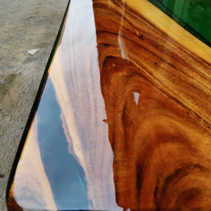 Table à manger élégante en résine avec bouteille d'époxy vert rivière mobilier durable au design moderne pour bureau à domicile hôtel - Product Image 5