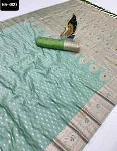 Vêtements ethniques indiens Saree en coton de soie douce avec Banarasi Zari et Meenakari Workfor mariage et Festival Wear Saree Collections - Product Image 2