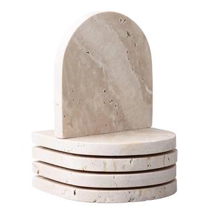 Lujoso posavasos de mármol travertino en forma de U para decoración moderna del hogar Posavasos de piedra elegantes para bebidas Mesa de centro elegante. - Product Image 1