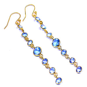Pendientes colgantes de plata de ley 925 de estilo clásico, piedras preciosas de Topacio Azul, chapado en oro, diseño de aro de moda para boda para mujer - Product Image 1