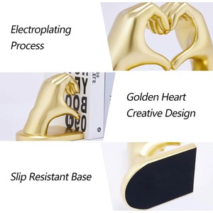 Hand Heart Gold Finished Bookends Elegant Decorative <b>Book</b> Holder for Wedding Anniversary Tabletop <b>Display</b> or Gift Purpose - Product Image 3
