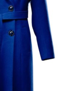 Women Long Wool Blend <b>Belted</b> Winter Trench Coat Double Breasted Overcoat with Lapel Collar in Royal Blue Color OEM - Product Image 6