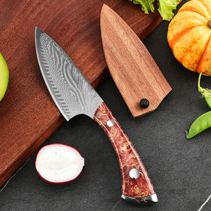 Cuchillo de Cocina Portátil de Acero de Damasco 5 en 1 con Mango de Acrílico con Patrón de Madera para Cortar Carne, Deshuesar, Filetear Pescado, Ideal para Acampar - Product Image 4