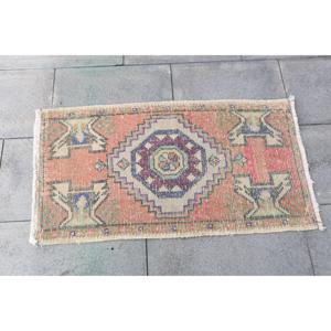 Petit tapis turc 1,6x2,9 pieds, tapis en laine rouge camouflage vintage - Product Image 4