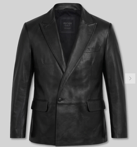 Blazer en cuir PU noir pour homme, veste de costume formelle, col rabattu, bouton unique, coupe ajustée, style automne, modèles 2027 - Product Image 2
