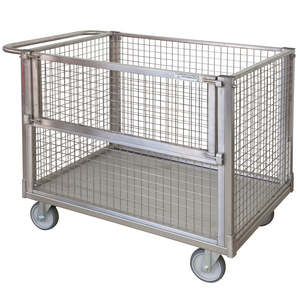 Conteneur en acier à mailles métalliques à 4 roues pivotantes avec plateforme pliable et côtés en maille pliables - Product Image 1