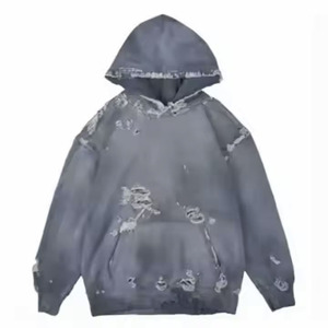 เสื้อฮู้ดแนวสตรีทผ้าวินเทจของผู้ชายโอเวอร์ไซส์โอเวอร์ไซซ์ซักลายกรดแบบกำหนดเองได้น้ำหนักมาก - Product Image 1