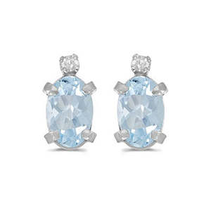 Boucles d'oreilles clous ovales en or blanc 14 carats avec aquamarine et diamants 0,80 ct, style vintage, plaqué or, bijoux de fiançailles mignons avec zircon - Product Image 1