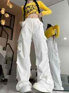 Pantalon Cargo taille haute femme Vintage Streetwear tissu tissé respirant taille moyenne devant plat Hip Hop poches amples décontracté - Product Image 3