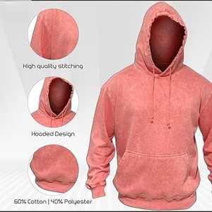 Wholesale OEM Custom Embroidered Stonewash Hoodie-Vintage Oversized Fleece <b>Pullover</b> with Pocket <b>Mens</b> Casual Long Sleeve - Product Image 3