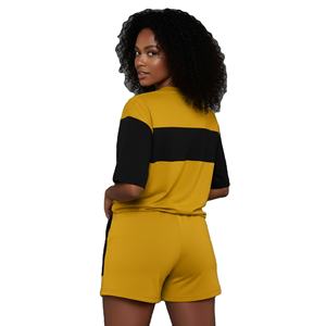 Conjunto de dos piezas casual de algodón 100% de alta calidad para mujer: camiseta regular y pantalón corto con logo personalizado, forro polar y detalles de encaje. - Product Image 2