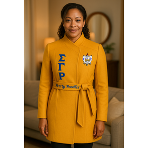 เสื้อโค้ทขนสัตว์ Sigma แกมมา Rho sgrho สง่างามยาวและระบายอากาศได้มีคอตั้งและตกแต่งโลโก้ปัก - Product Image 3