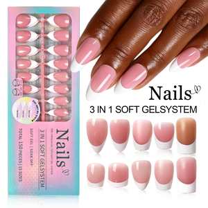 Nuevas <span class=keywords><strong>Uñas</strong></span> Postizas AuraGlaze de Lujo en Color <span class=keywords><strong>Rosa</strong></span>, Forma de Ataúd, Almendradas, Alto Brillo, Francesas, Cuadradas Medianas, Cobertura Completa para Dedos - Product Image 3